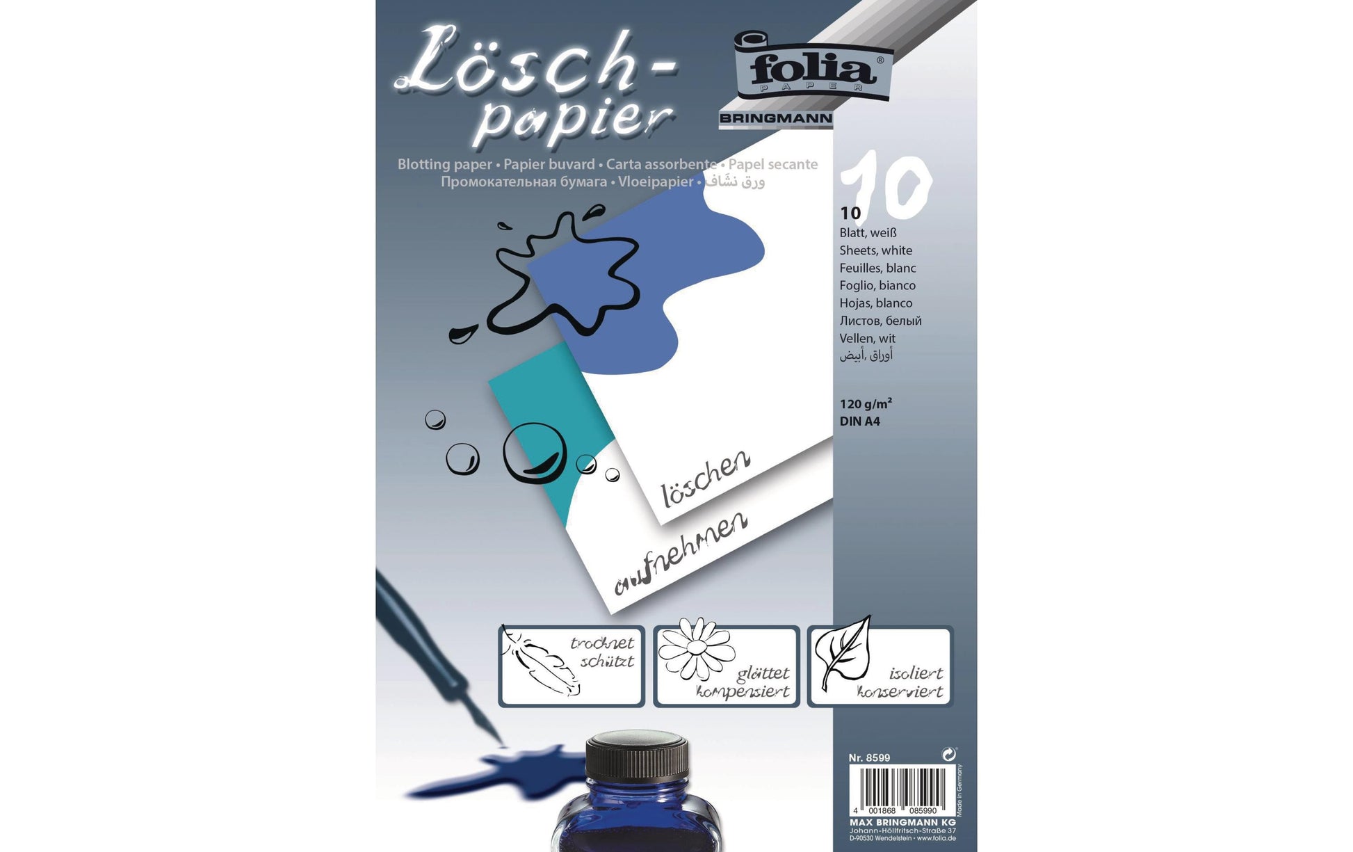 Folia Löschpapier A4 – 120 g/m², weiss, 10 Blatt