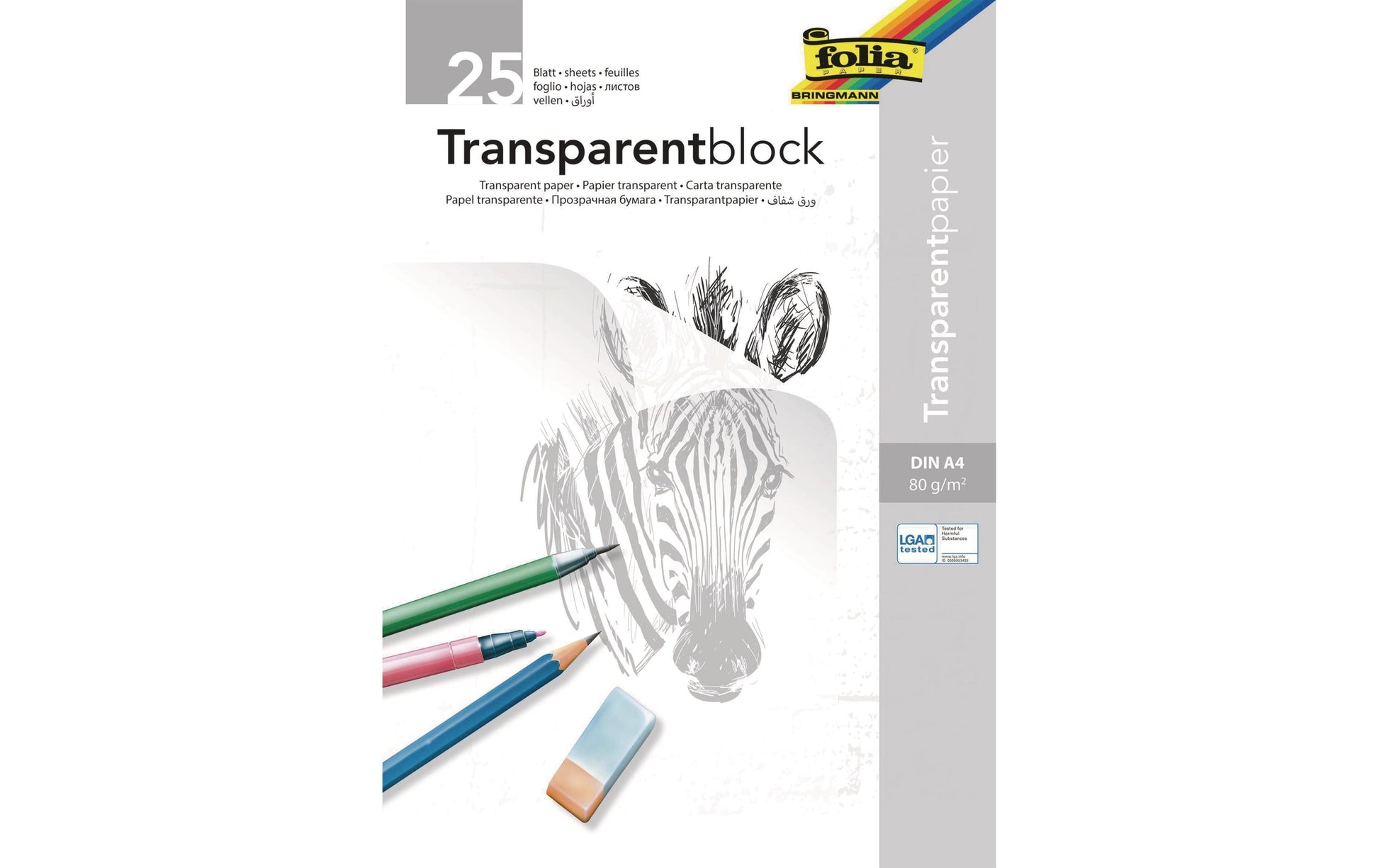 Folia Transparentpapier – A4, 80 g/m², weiss transparent, 25 Blätter, für universellen Gebrauch