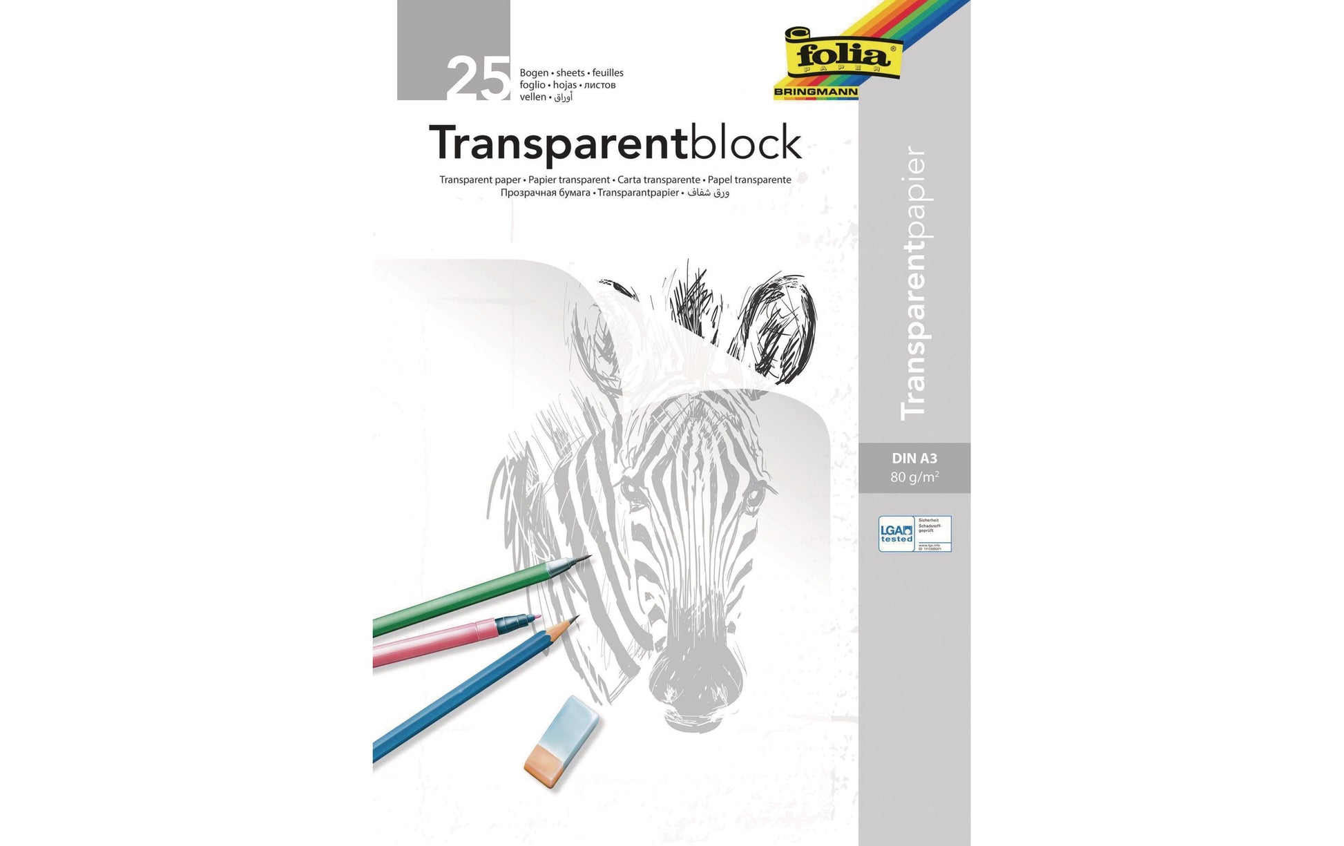 Folia Transparentpapier – A3, 80 g/m², weiss transparent, 25 Blätter