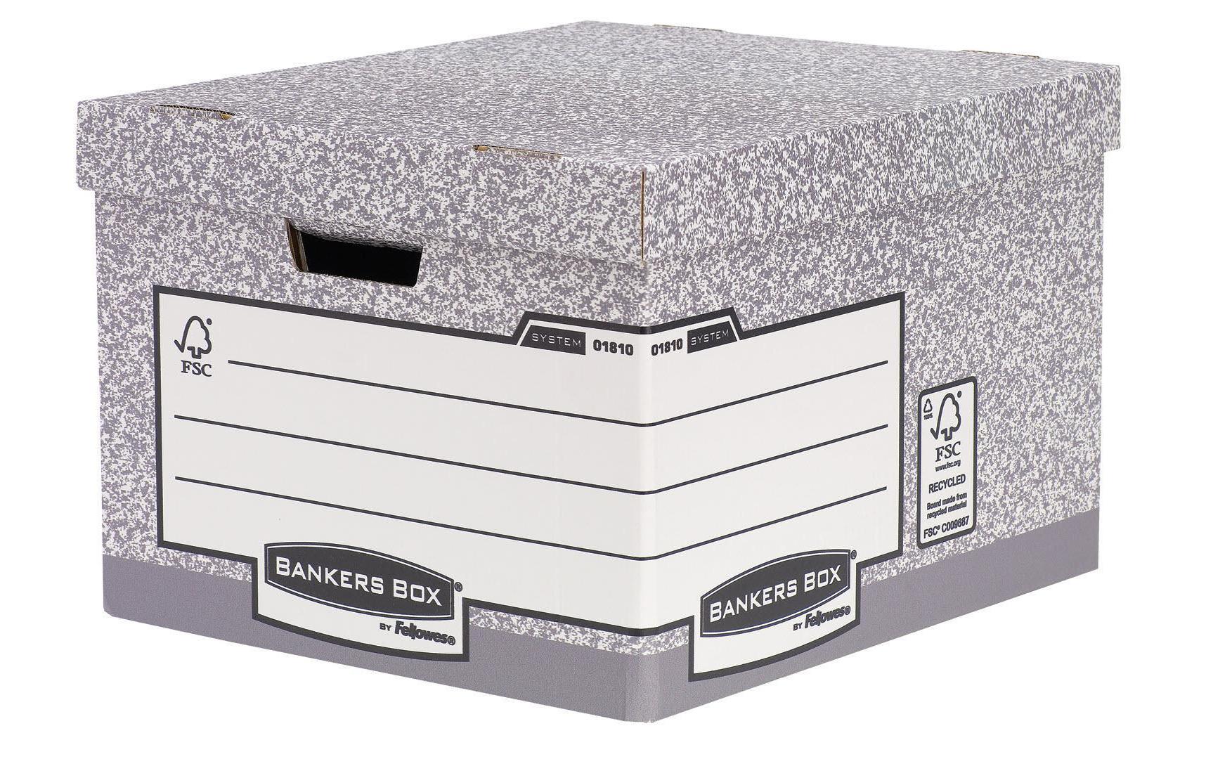 Fellowes Bankersbox System Archivschachtel 46 l – mit Deckel, 387 × 294 × 445 mm, grau, Karton