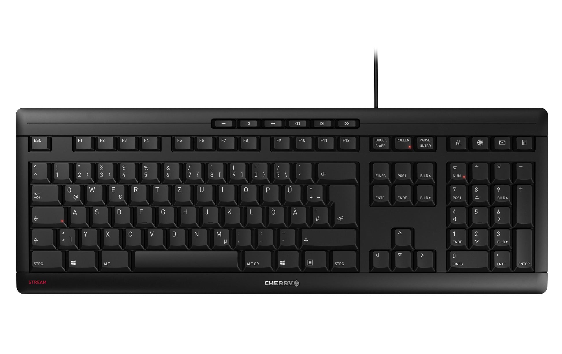 CHERRY STREAM – Tastatur, kabelgebunden (USB-A), DE-Layout (DE), Fullsize (mit Ziffernblock) – für Windows