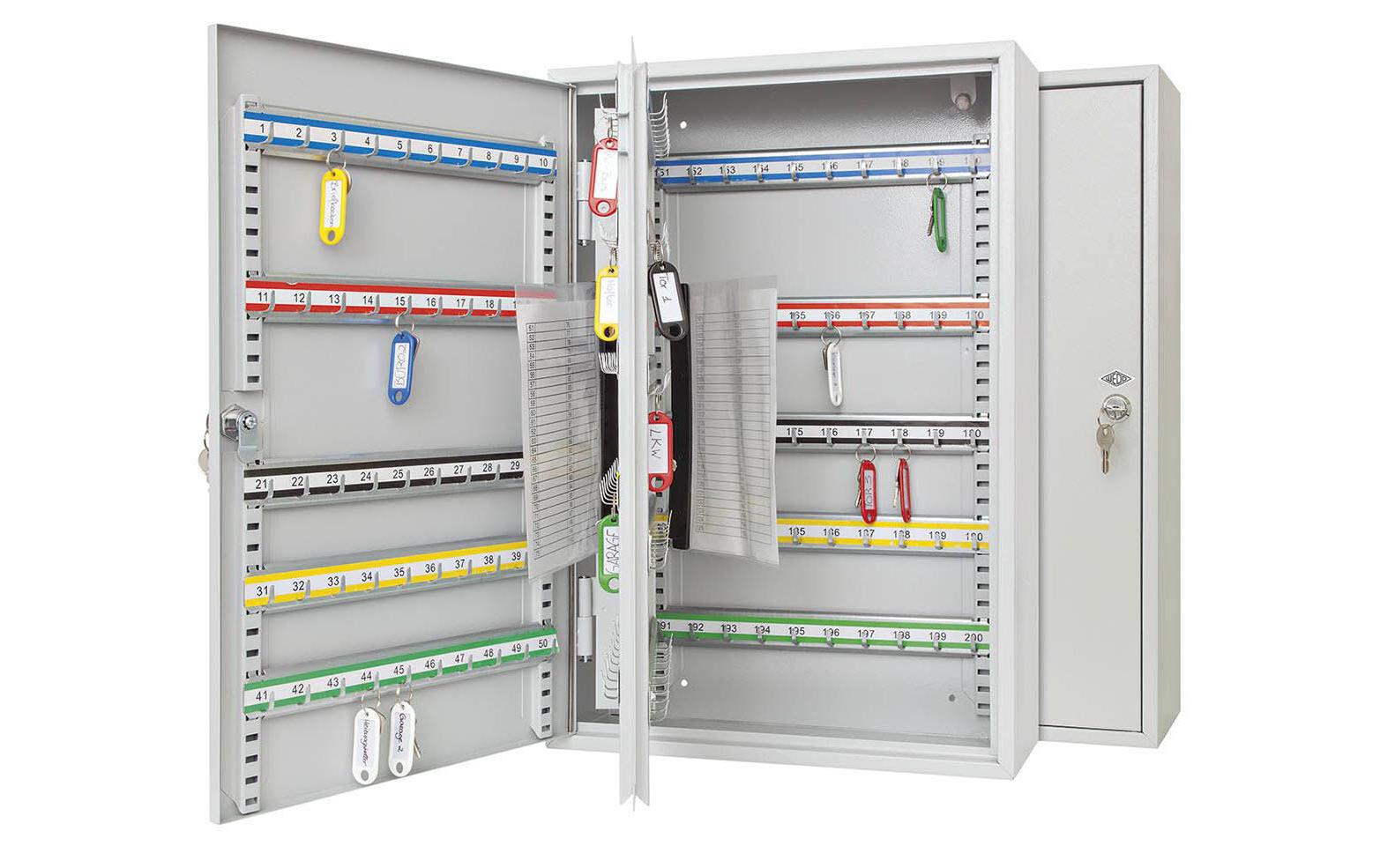 Wedo Schlüsselkasten 102 72037X, 200 Haken, Zylinderschloss, Stahl, Grau – Wandmontage