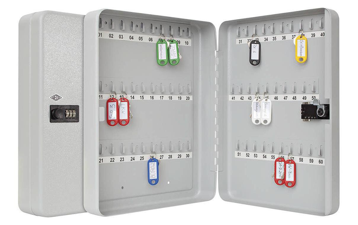 WEDO 102 46037 – Schlüsselschrank für 60 Schlüssel, Zahlenschloss, Stahl, Silber, 94 × 288 × 370 mm