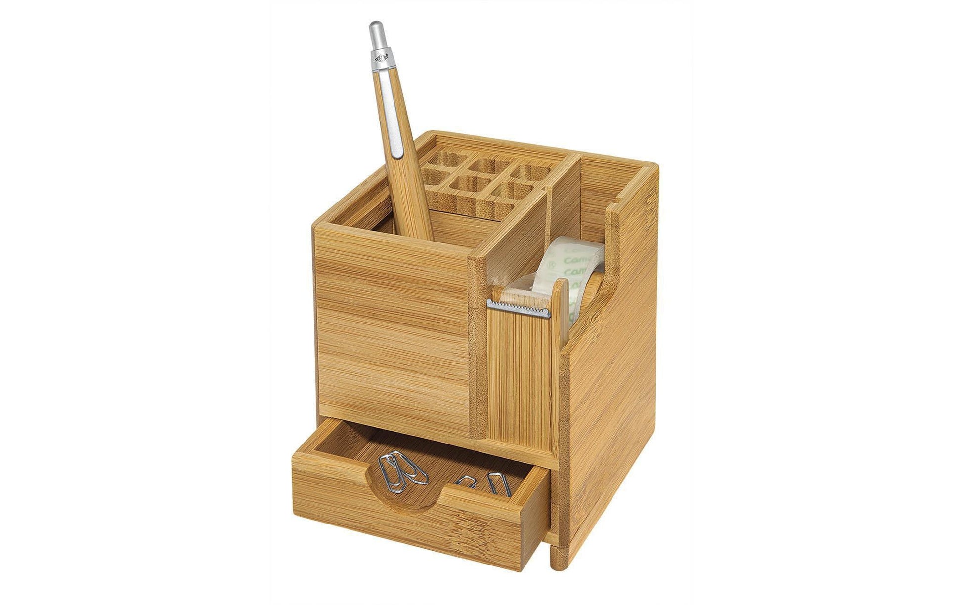Wedo Utensilienbox – 9 Fächer, natur, Bambus, B 103 × H 117 × T 103 mm