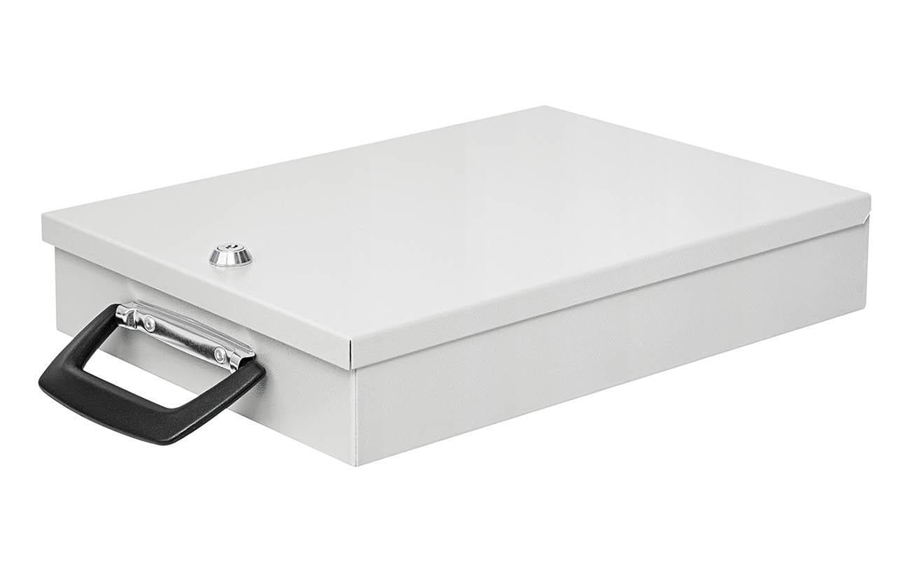 Wedo Dokumentenkassette – mit Schlüssel – 35,5 × 26 × 6,7 cm – Weiss – Stahl