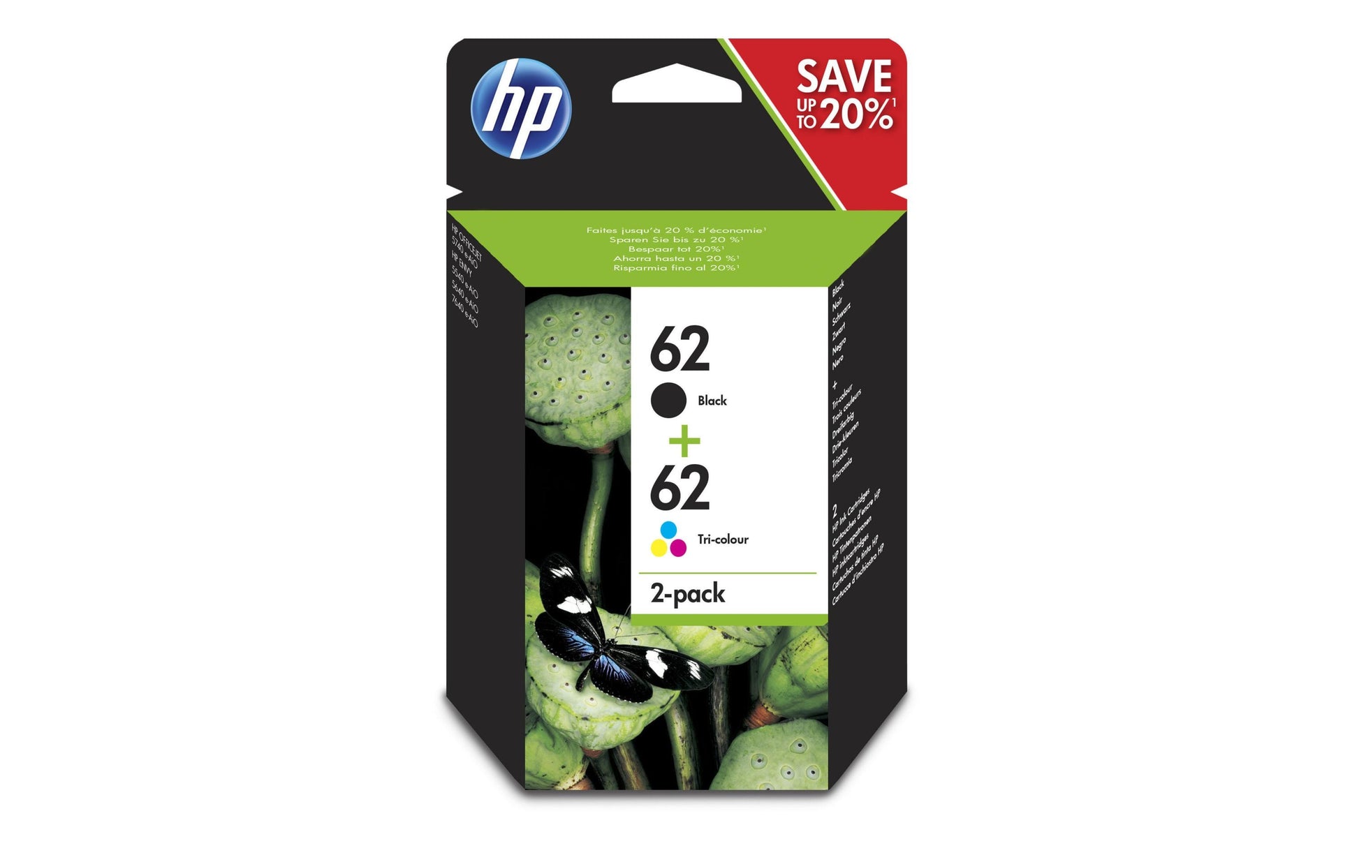 HP Tintenpatronen-Multipack 62, 2er-Pack – für Inkjetdrucker/Multifunktionsgeräte
