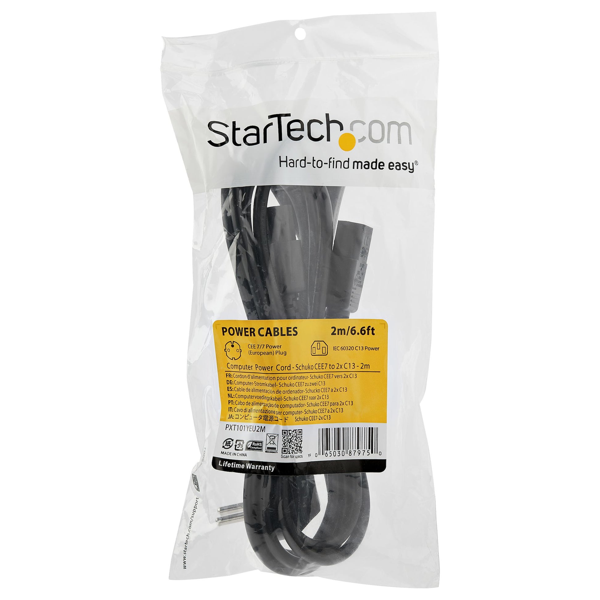 StarTech.com Netzkabel, Schuko auf 2× IEC C13, 2 m