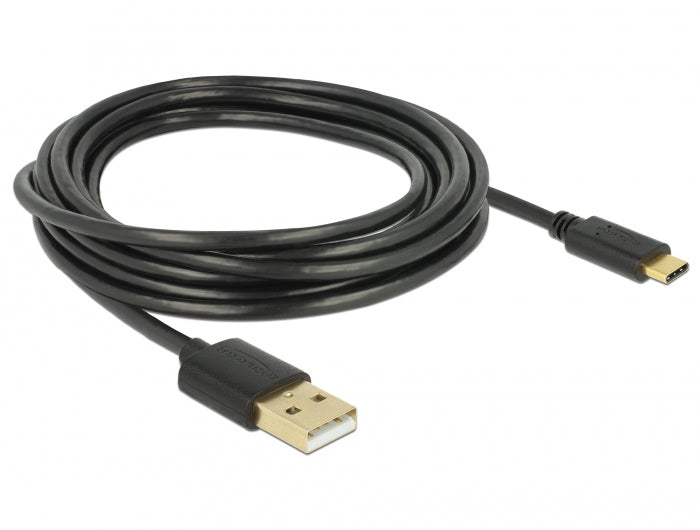 DeLOCK USB-Kabel – USB-A auf USB-C – USB 2.0 (480 Mbps) – 3 m – Schwarz