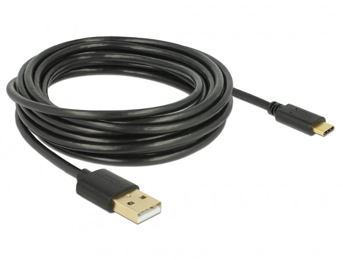 DeLOCK USB-A auf USB-C Kabel – USB 2.0 (480 Mbps) – 4 m – Schwarz