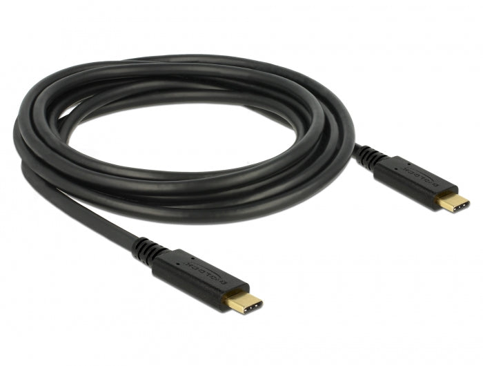 DeLOCK USB-C auf USB-C Kabel – USB 2.0 (480 Mbps) – 3 m – E-Marker – Schwarz