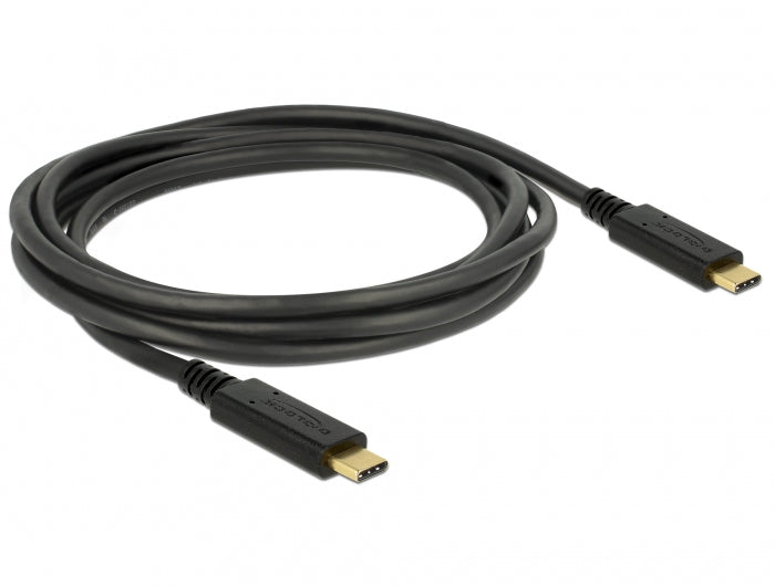 DeLOCK USB-C auf USB-C Kabel – USB 3.2 Gen 1 (5 Gbit/s) – 2 m – Goldstecker – Schwarz