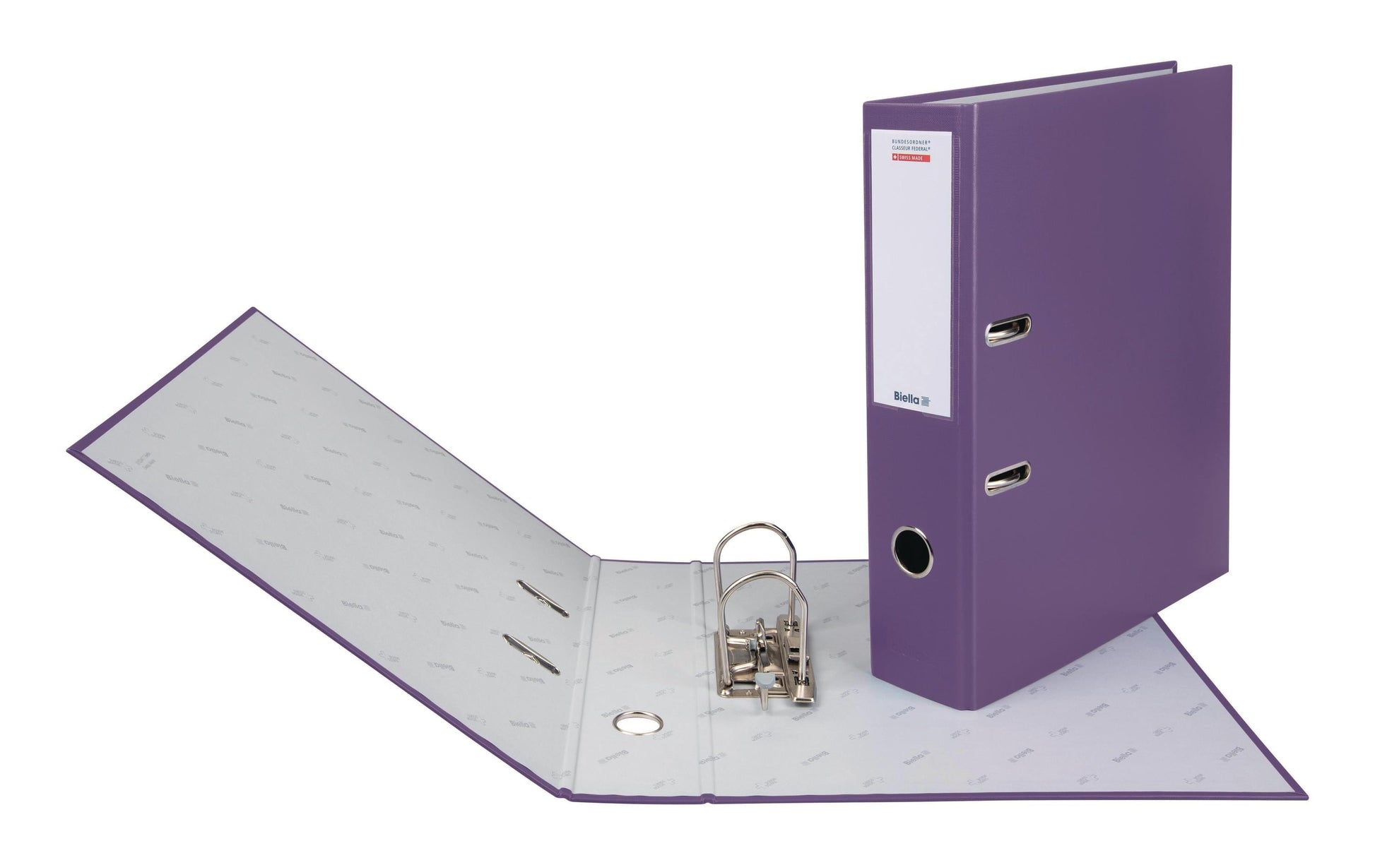 Biella Ordner – A4 hoch – 2-Ring Hebelmechanik, Rücken 70 mm – violett, Karton, mit Niederhalter, FSC