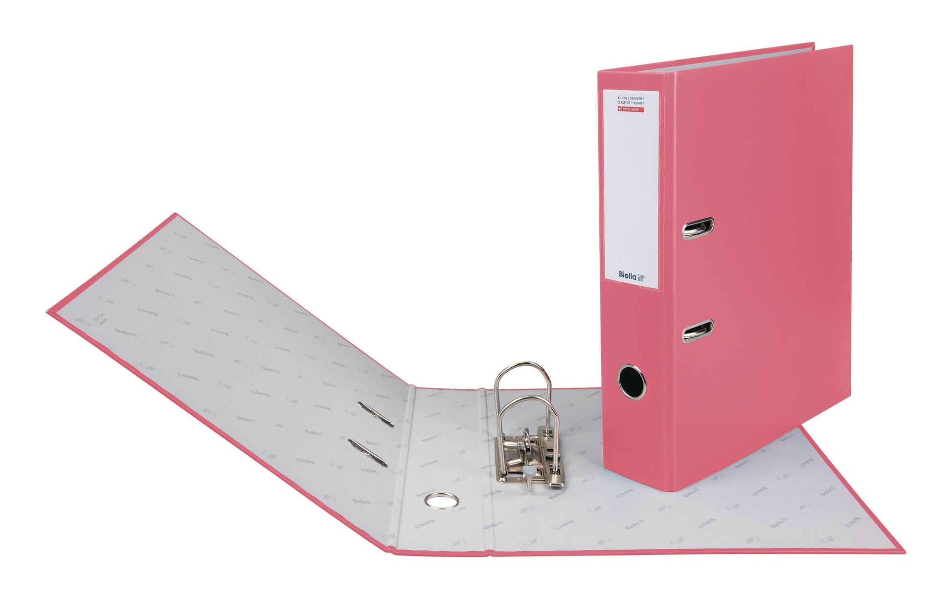 Biella Bundesordner – A4 Hochformat – 2-Ring Hebelmechanik, Rücken 70 mm – Rosa, mit Niederhalter, FSC