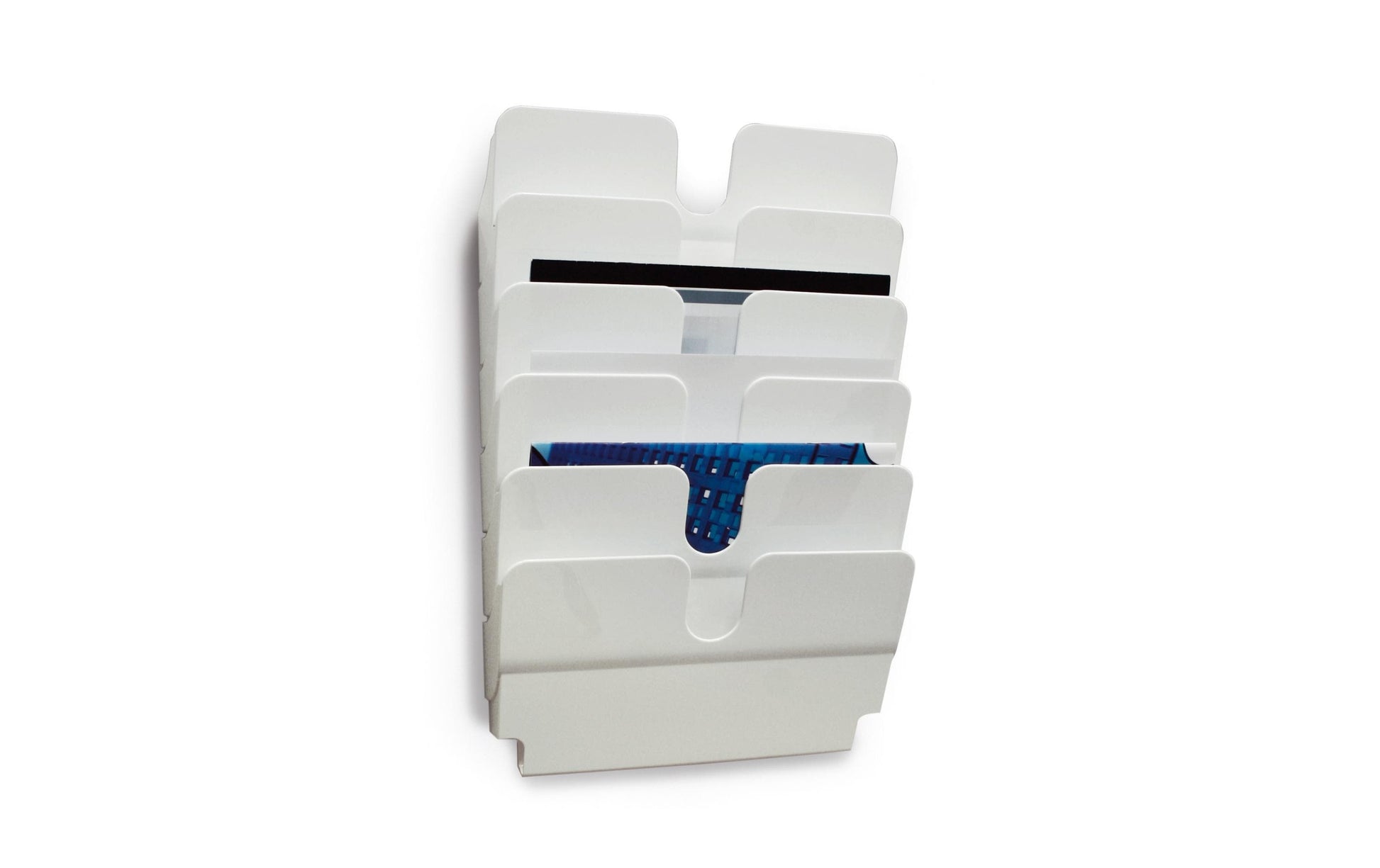 Durable Wandprospekthalter FLEXIPLUS 6 – für A4 quer, 6 Fächer, weiss, 340×100×520 mm