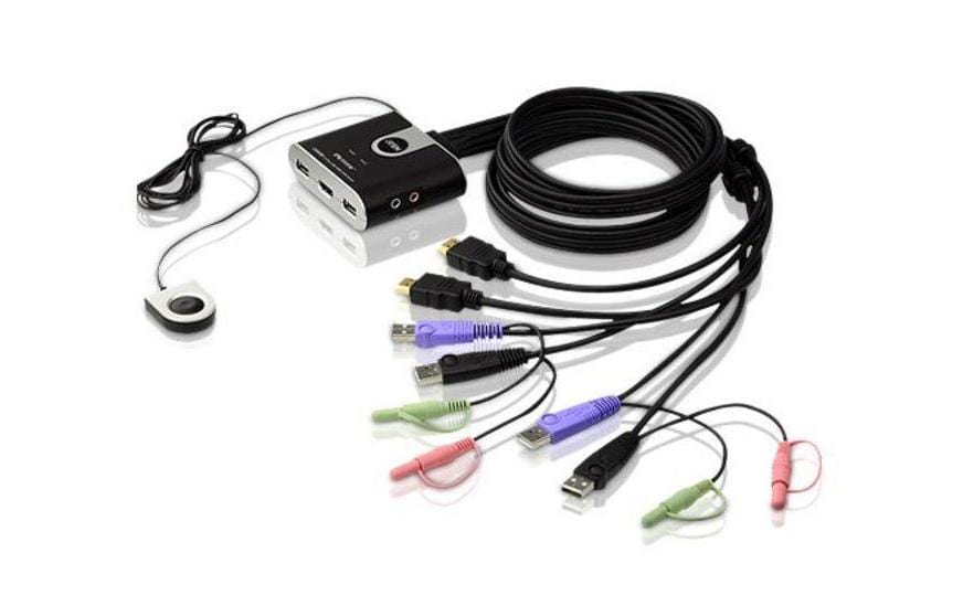 ATEN CS692 – KVM-Switch 2×1, HDMI/USB 2.0/3,5 mm Audio, WUXGA (1920 × 1200), Integrierte HDMI-Kabel