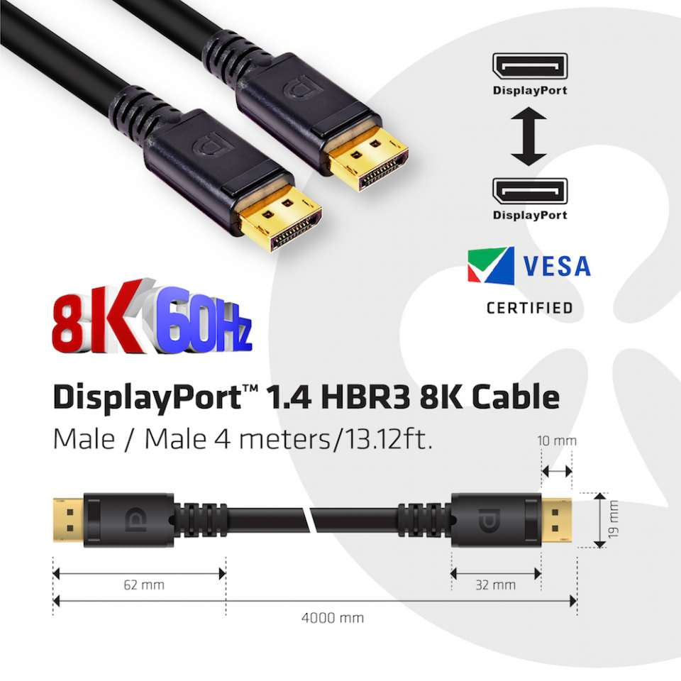 CLUB3D DisplayPort-DisplayPort-Kabel – 4 m, schwarz