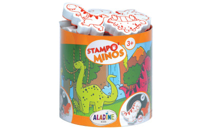 Aladine – Motivstempel-Set – Dinosaurier, 10 Motive sortiert, schwarzes Stempelkissen Ø 80 mm