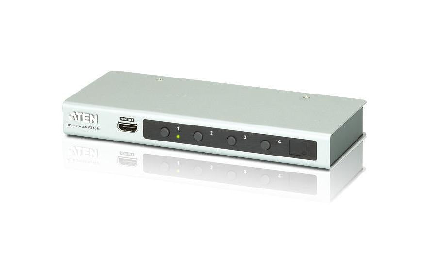 ATEN VS481B – HDMI-Switch – 4 HDMI-Eingänge, 1 HDMI-Ausgang, 4K UHD – Schwarz/Weiss, Metall