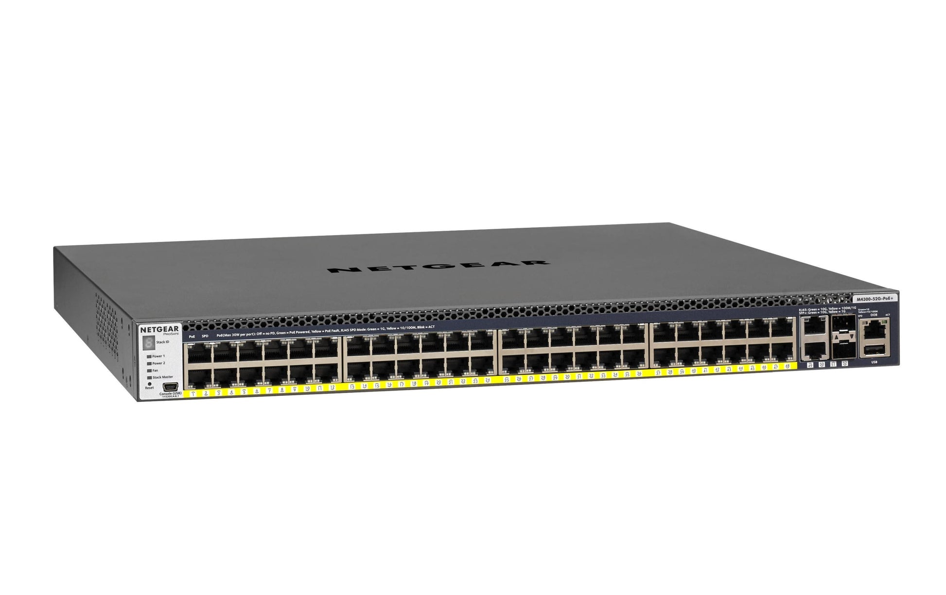 NETGEAR M4300-52G-PoE+ – Managed Switch – 48×GbE, 2×SFP+, L2+/L3, PoE+ 591 W, 1U