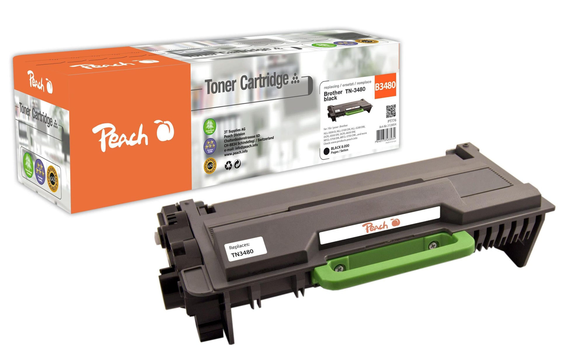 Peach TN-3480 Schwarz Toner – Kompatibel – 8'000 Seiten – für Brother DCPL 5500 DN/DCPL 6600 DW/HLL 5000 D und weitere