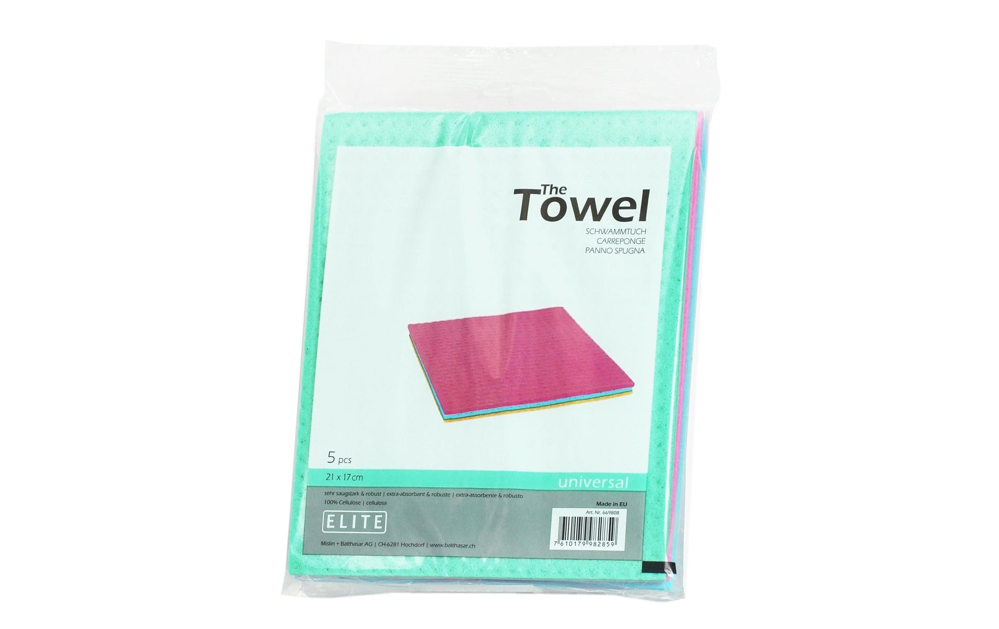 Elite Schwammtuch – Rosa – 18 × 18 cm – Zellstoff – 5er-Set