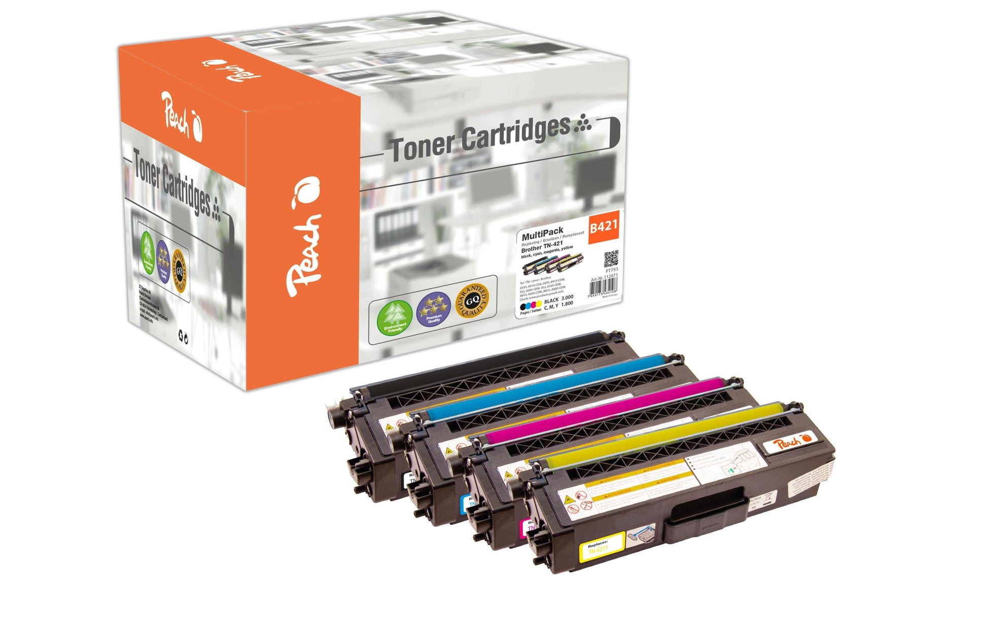 Peach Toner-Multipack TN-421 – BK 3000, C/M/Y 1800 Seiten – für Brother DCPL 8410 CDN, HLL 8260 CDW und andere
