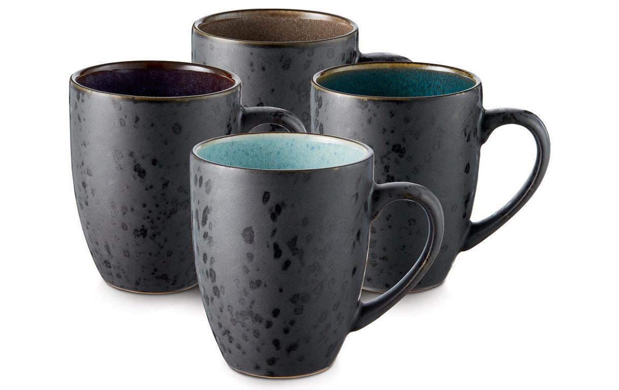 BITZ Kaffeetasse – 4er Set, 300 ml, Ø 8 cm, Steinzeug, Schwarz, spülmaschinenfest, mikrowellengeeignet