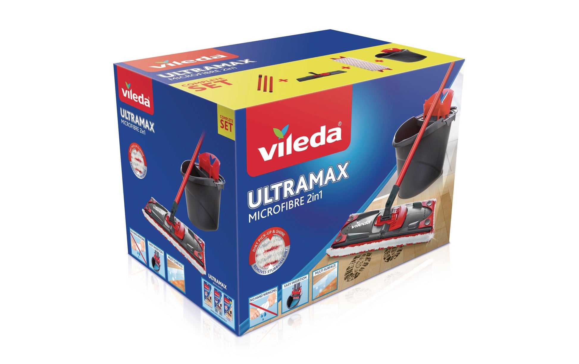 Vileda Flachwischer UltraMax – Mikrofaser – Schwarz/Rot – 3-tlg.