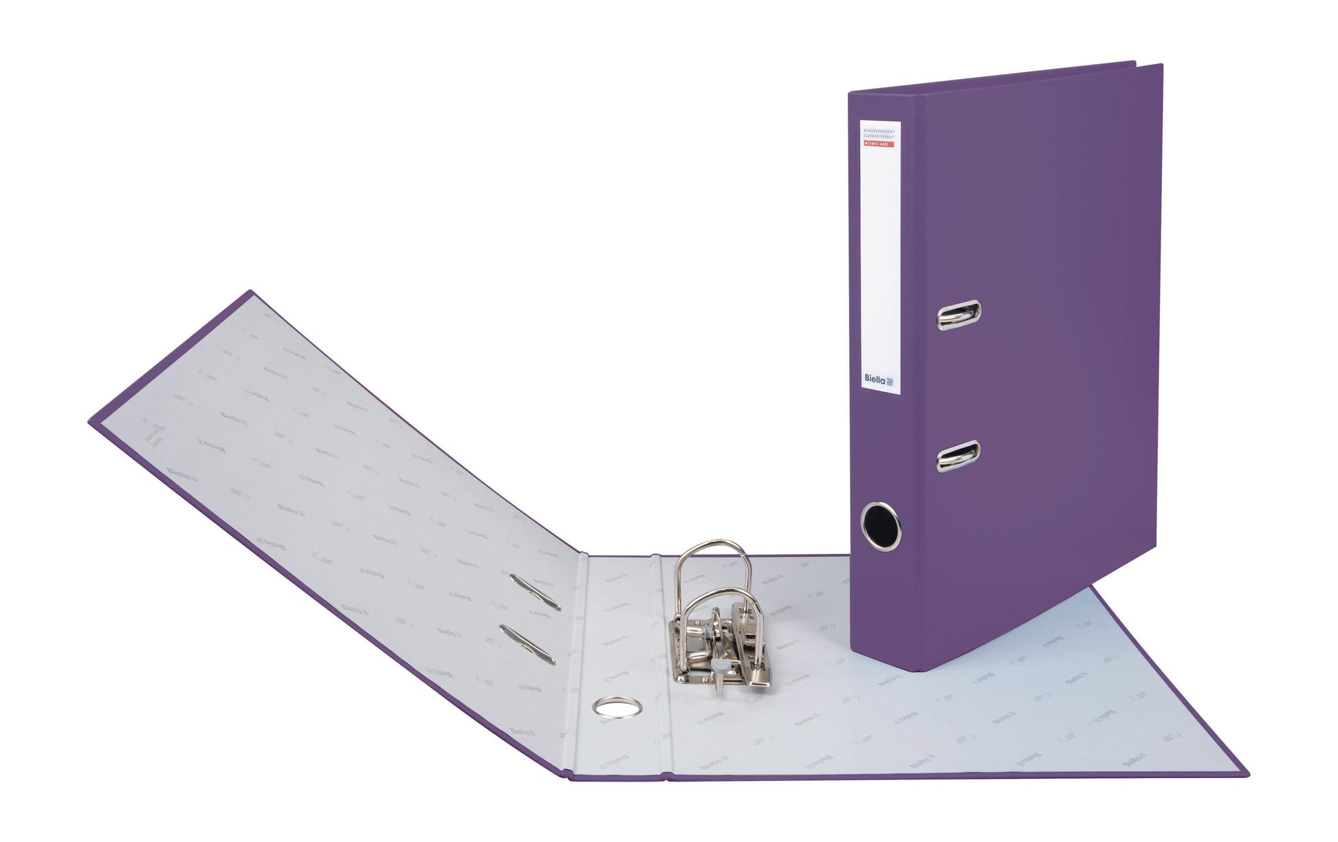 Biella Bundesordner – A4 hoch – 2-Ring Hebelmechanik, Rücken 40 mm – Violett, Karton, mit Niederhalter, FSC