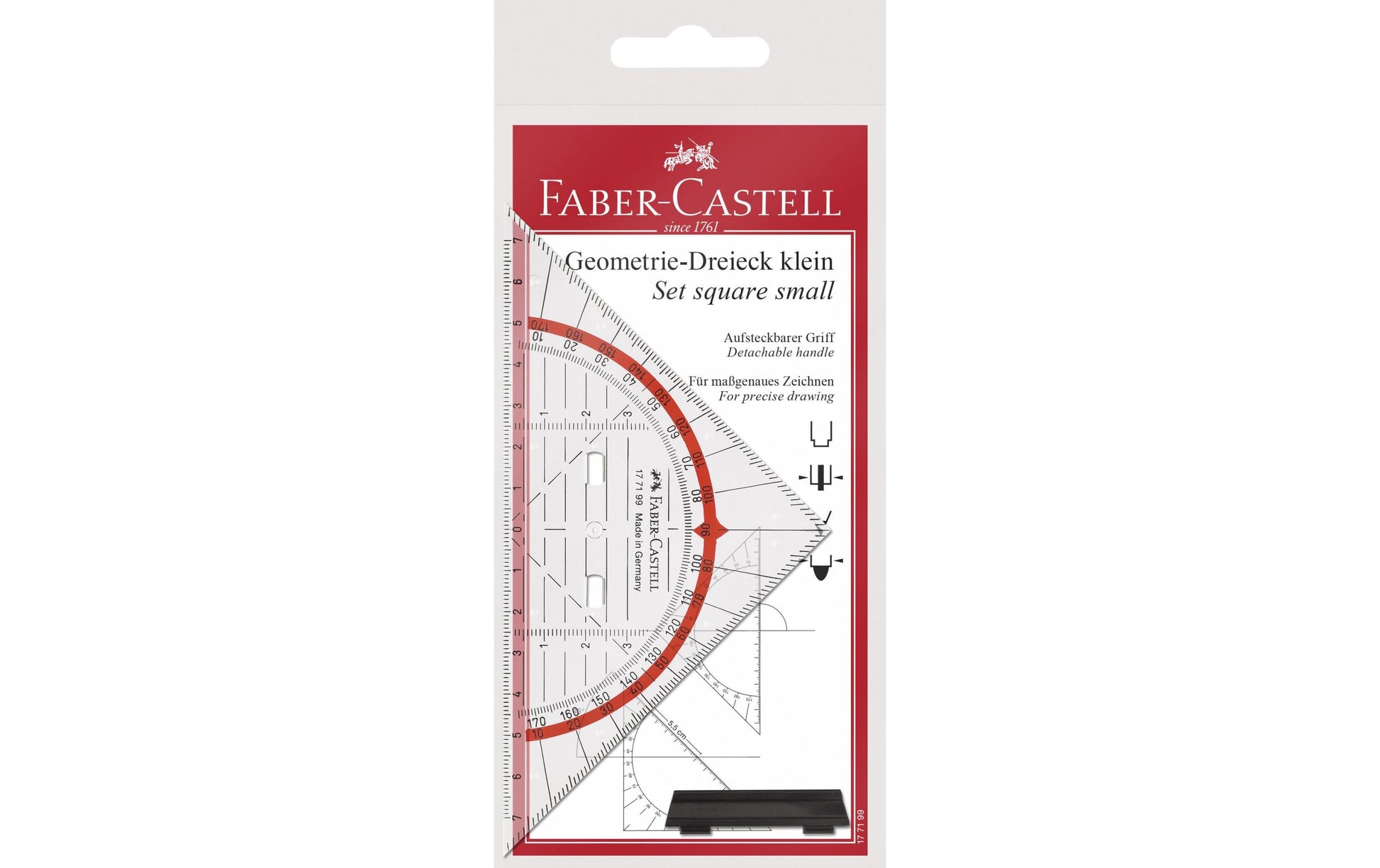Faber-Castell Geodreieck, 14 cm – mit abnehmbarem Griff, unzerbrechlich, mit Tuschekante – Kunststoff