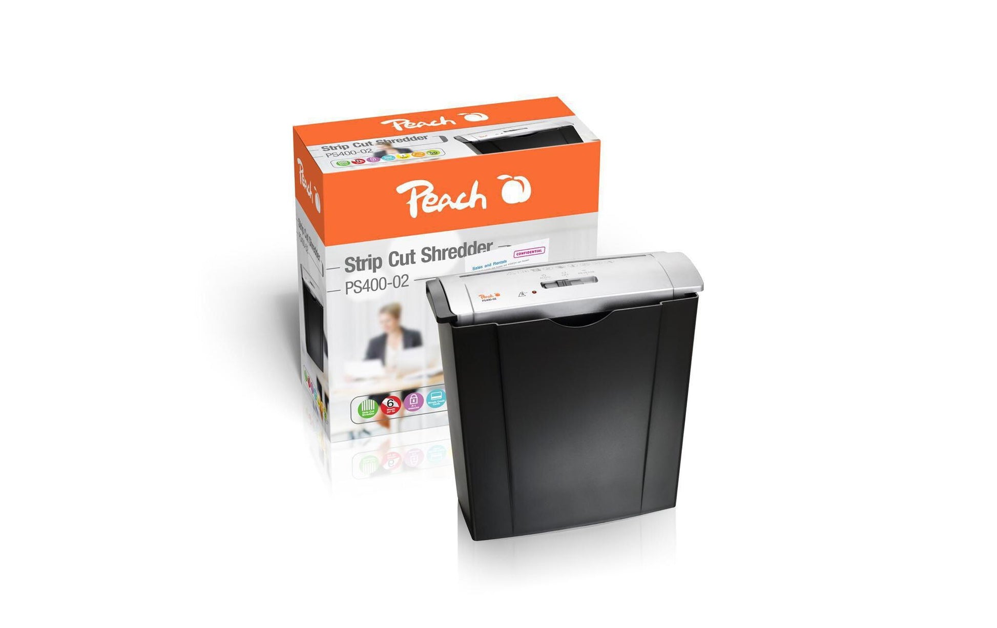 Peach PS400-02 Aktenvernichter – Streifenschnitt, P-1, 5 mm, 6 Blatt, 8 l