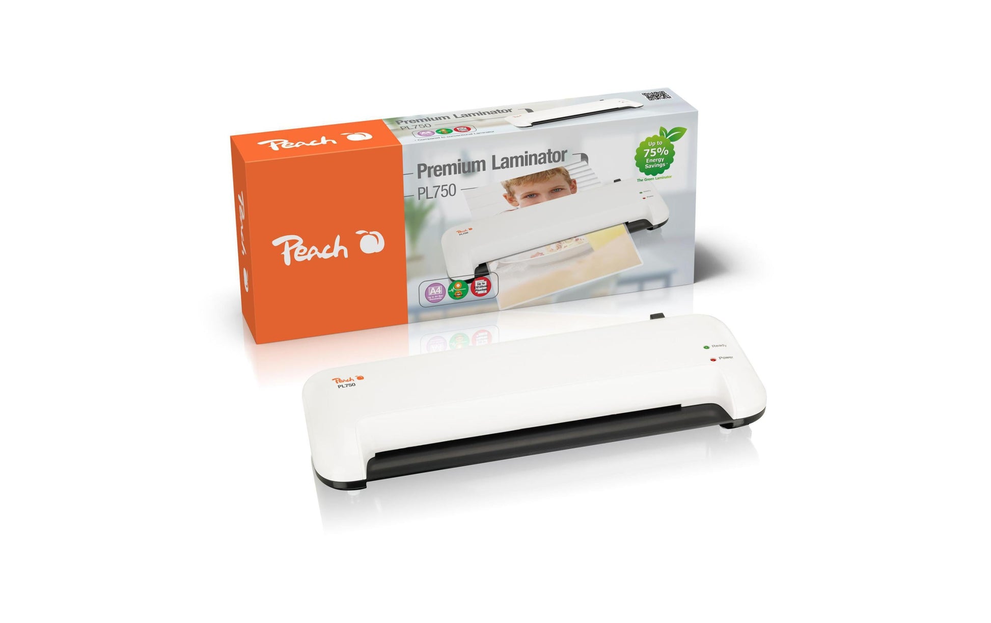 Peach PL750 Laminiergerät A4 – Heisslaminator, bis 125 µm, 2 Rollen, 400 mm/min, weiss