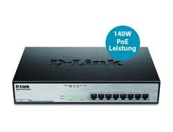 D-Link DGS-1008MP – Unmanaged Switch – 8× 1G, PoE+, PoE-Budget 140 W, 1U