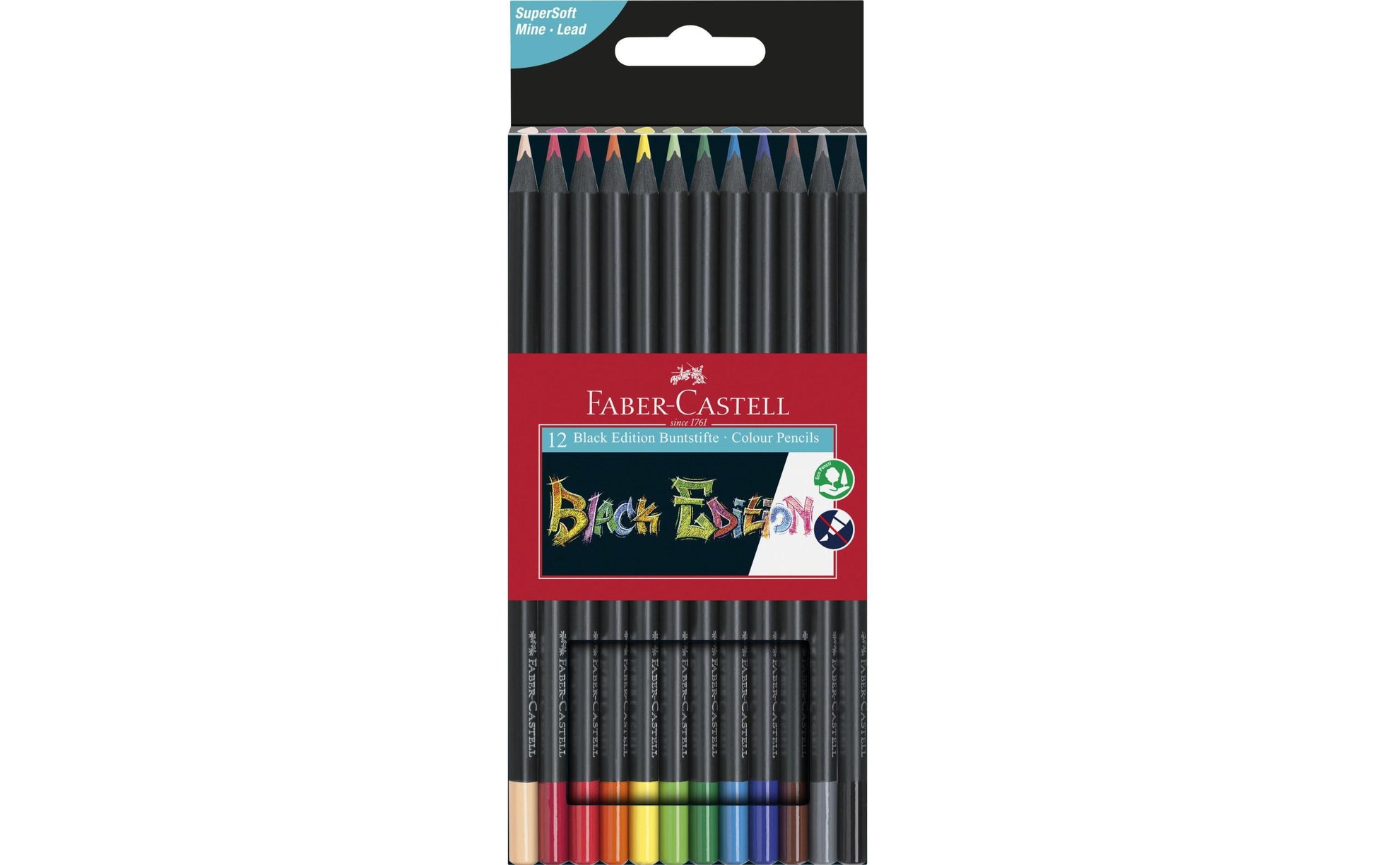 Faber-Castell Buntstifte Black Edition – 12 Farben, im Kartonetui, Ø 3 mm, dreikantig, FSC