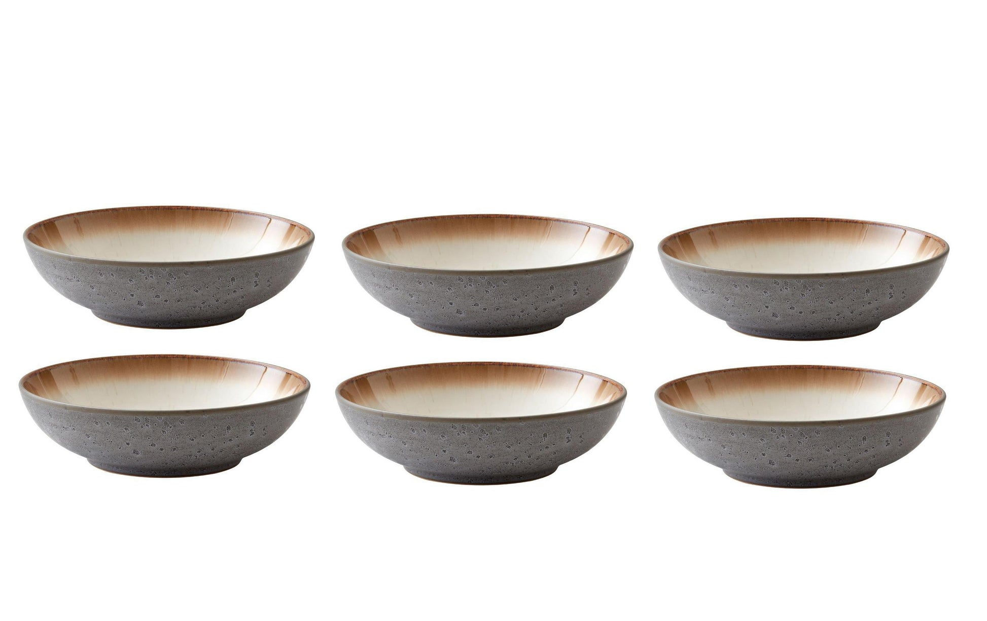 BITZ Pastateller – 6er Set, Ø 20 cm, Steinzeug, Grau, spülmaschinenfest, mikrowellengeeignet