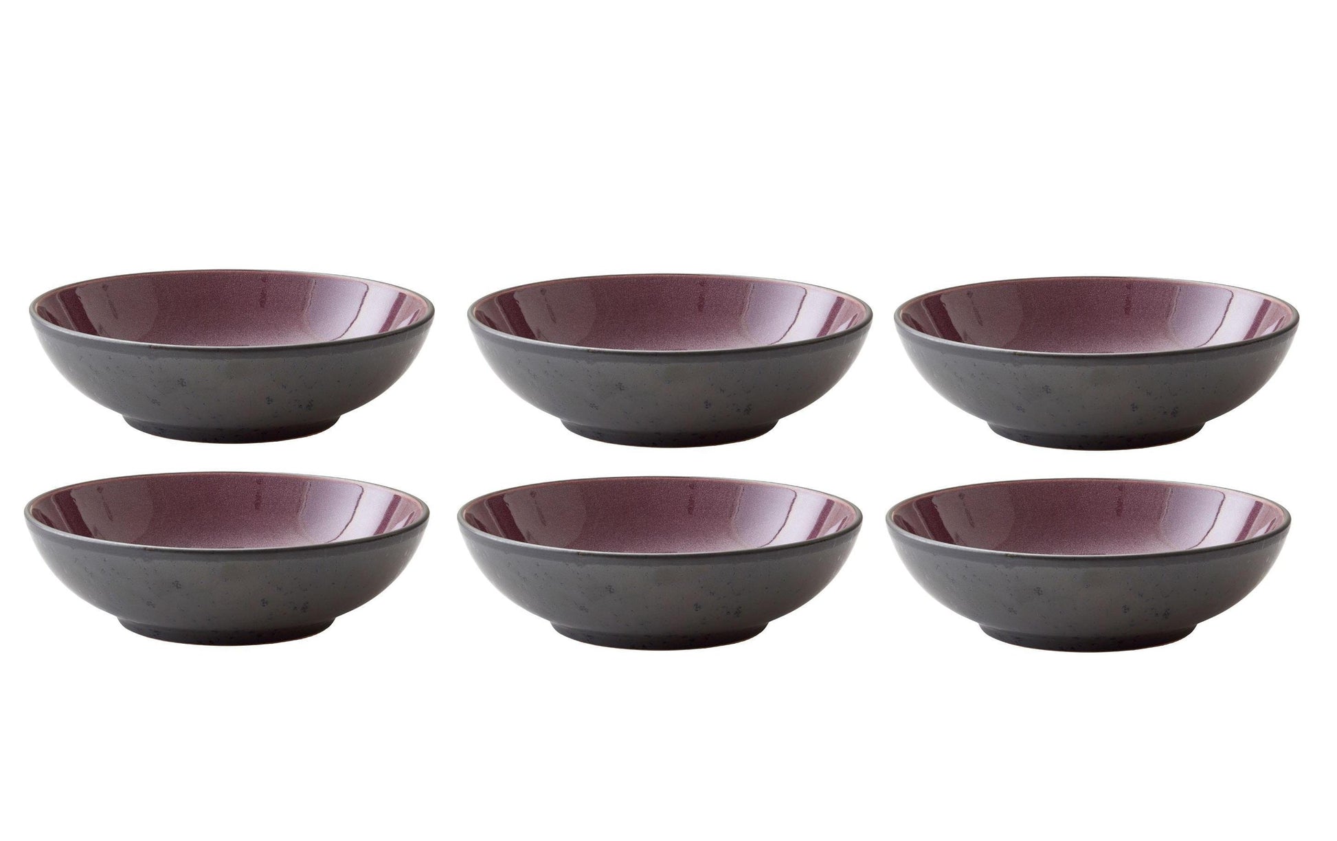 BITZ Suppen- & Pastateller – 6er Set, Ø 20 cm, Steinzeug, Schwarz/Violett, spülmaschinenfest