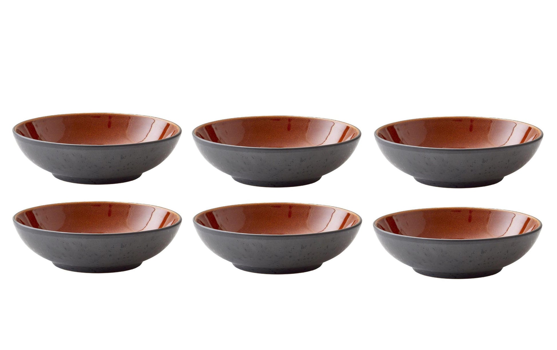 BITZ Pastateller – 6er Set, Ø 20,0 cm, H 6,0 cm, Steinzeug, Schwarz/Bernstein, spülmaschinenfest, mikrowellensicher