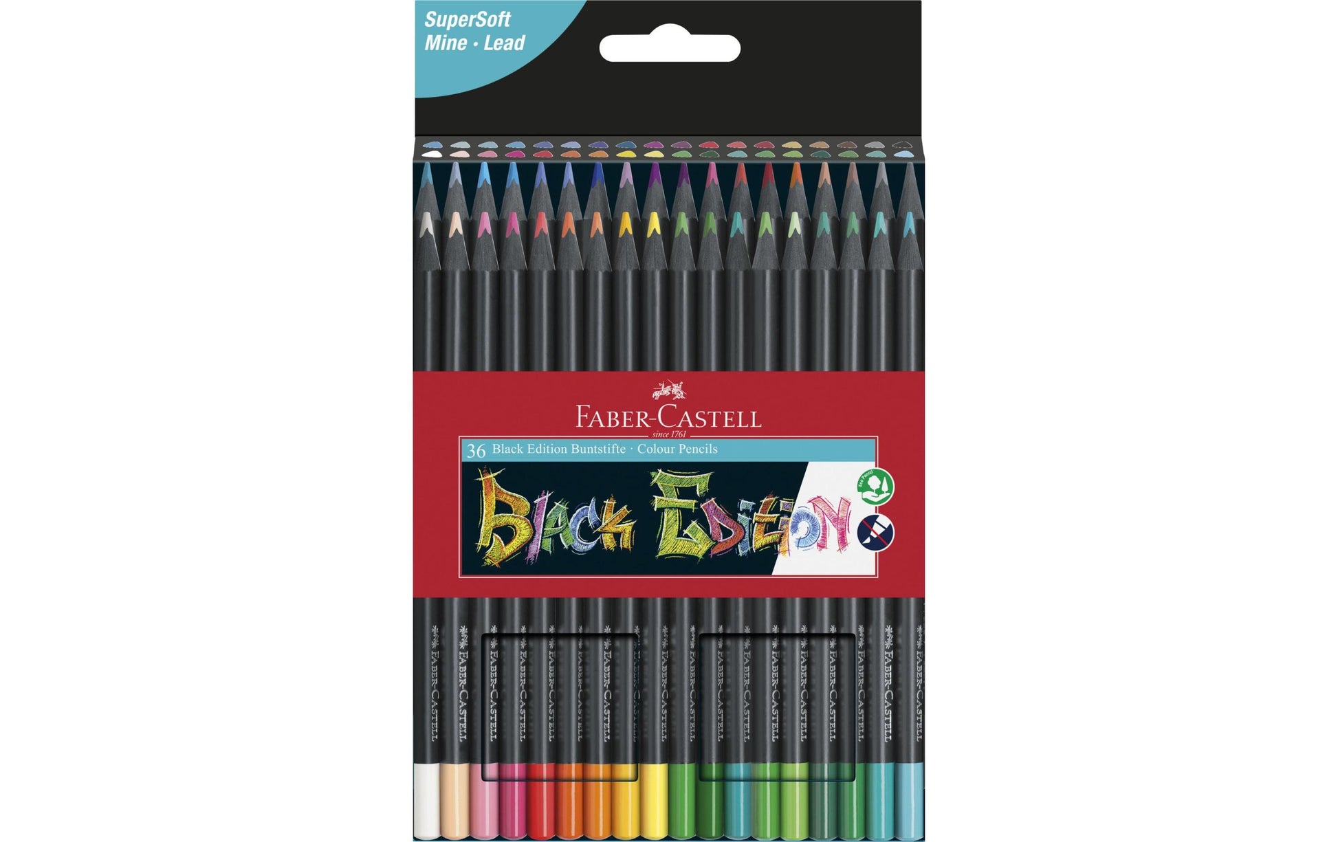 Faber-Castell Buntstifte Black Edition – 36 Farben, im Kartonetui, Ø 3 mm, dreikantig, FSC