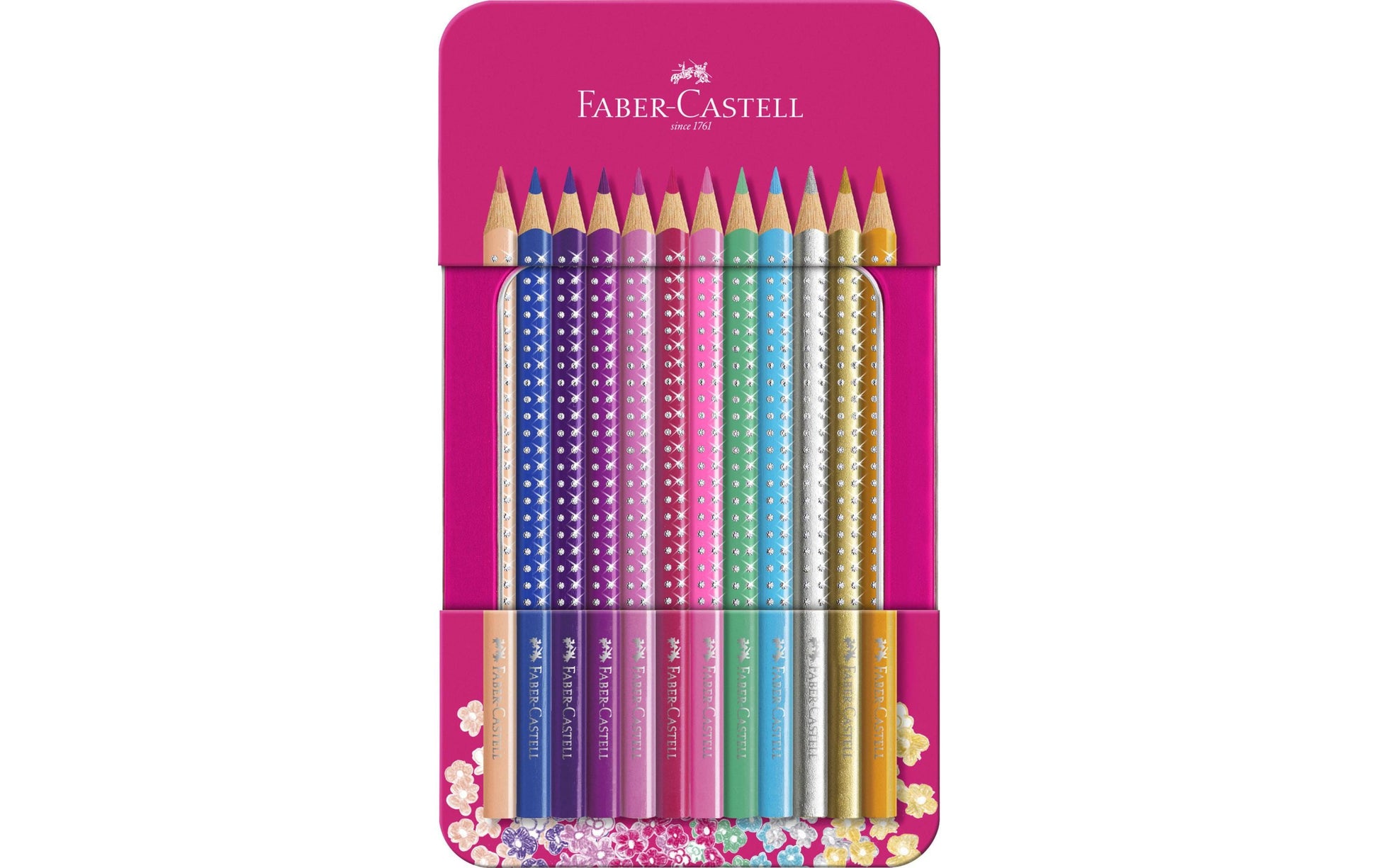Faber-Castell Aquarellfarbstifte Grip Sparkle – 12 Farben, im Metalletui, Ø 3 mm, dreikantig, FSC