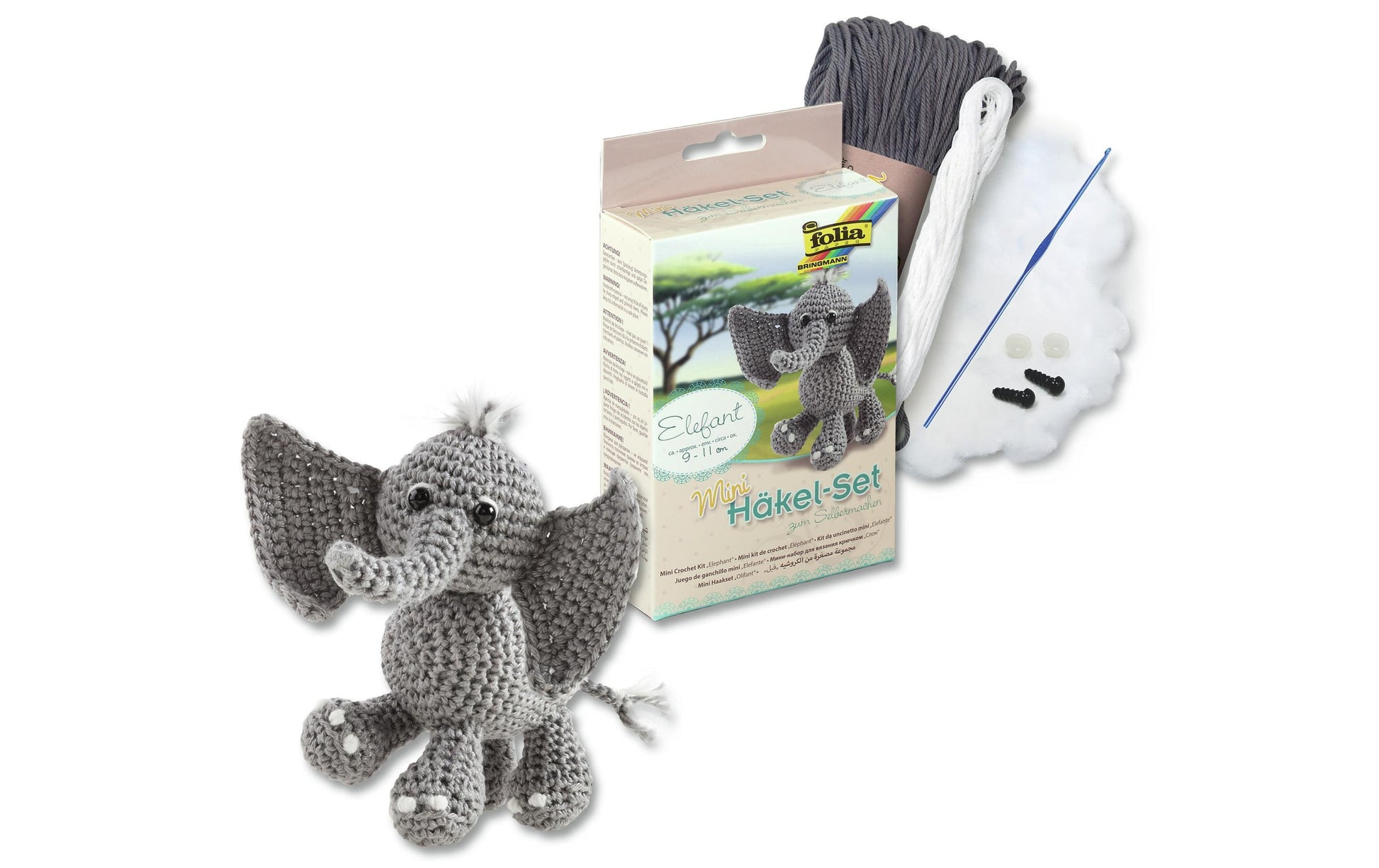 Folia Mini-Häkelset Elefant – Grau