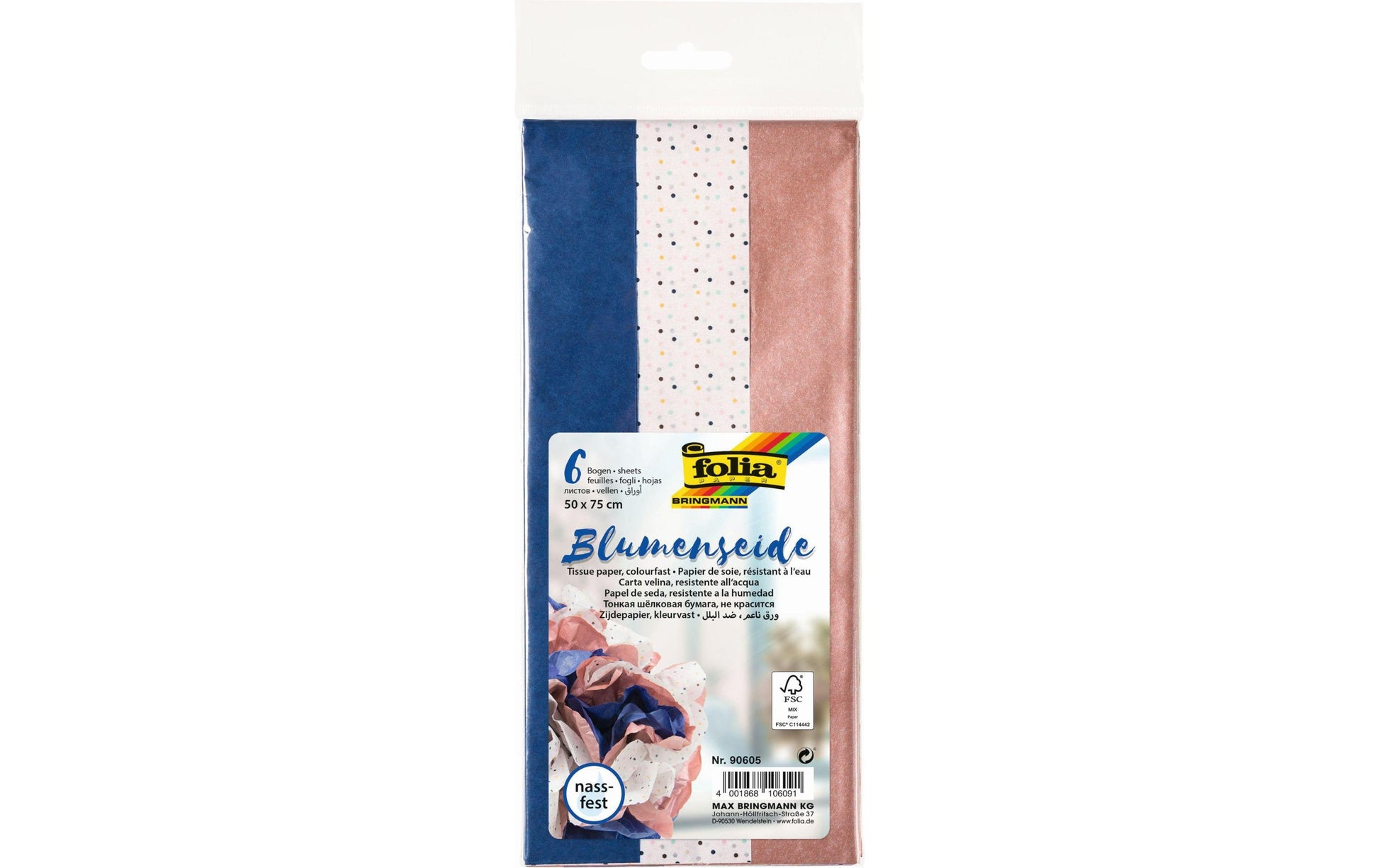 Folia Seidenpapier satiniert – Blau – 50 × 75 cm, 6 Bogen
