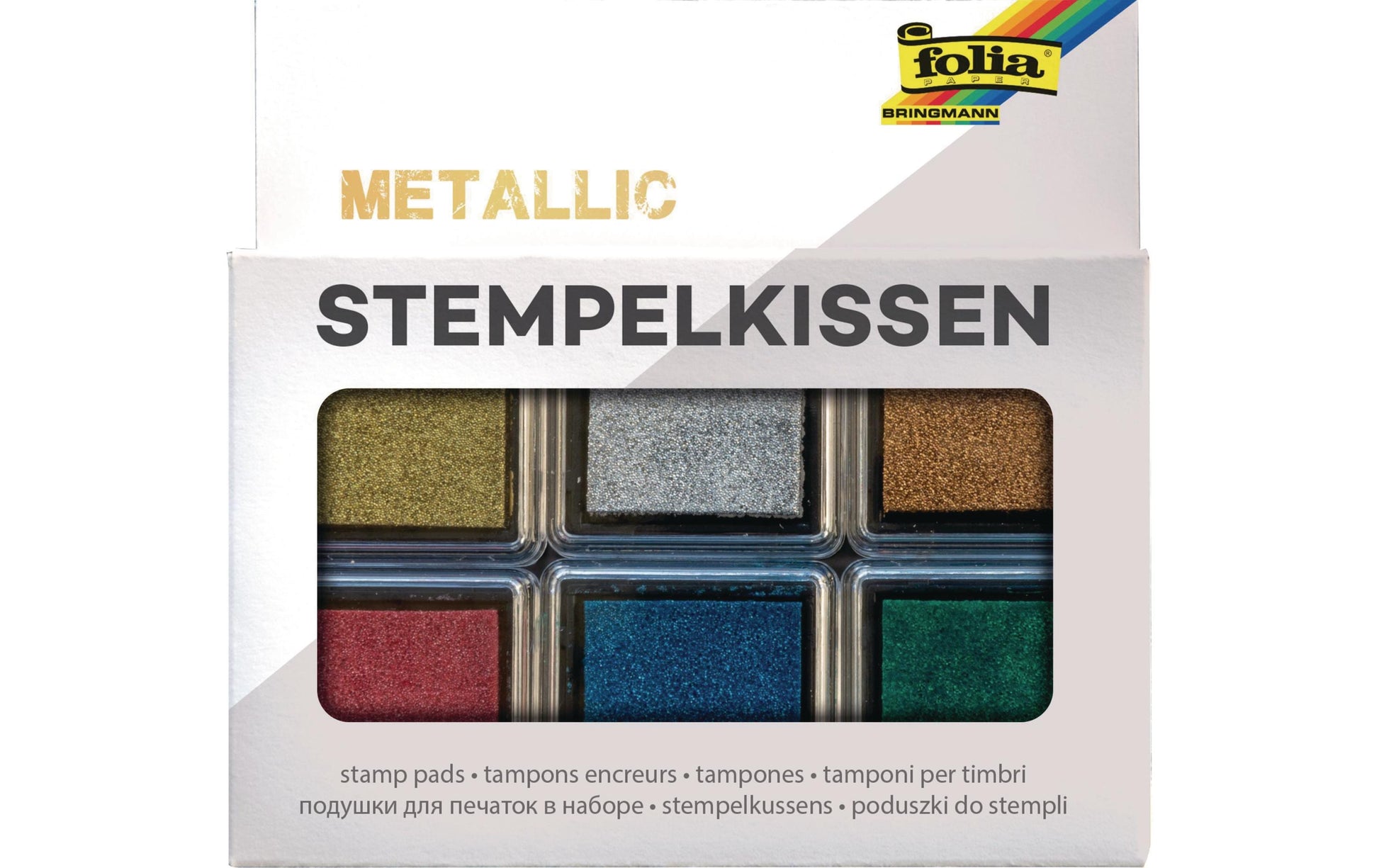 Folia Stempelkissen – 6er-Set, Kunststoff, 24 × 24 mm, sortiert, Metallic