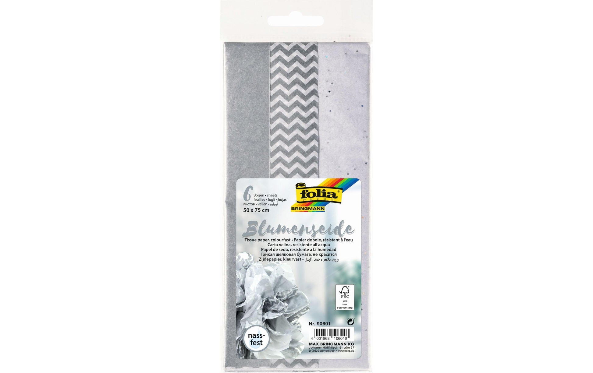 Folia Seidenpapier, 20 g/m², 50 × 75 cm, silber, 6 Blatt, FSC Mix Credit