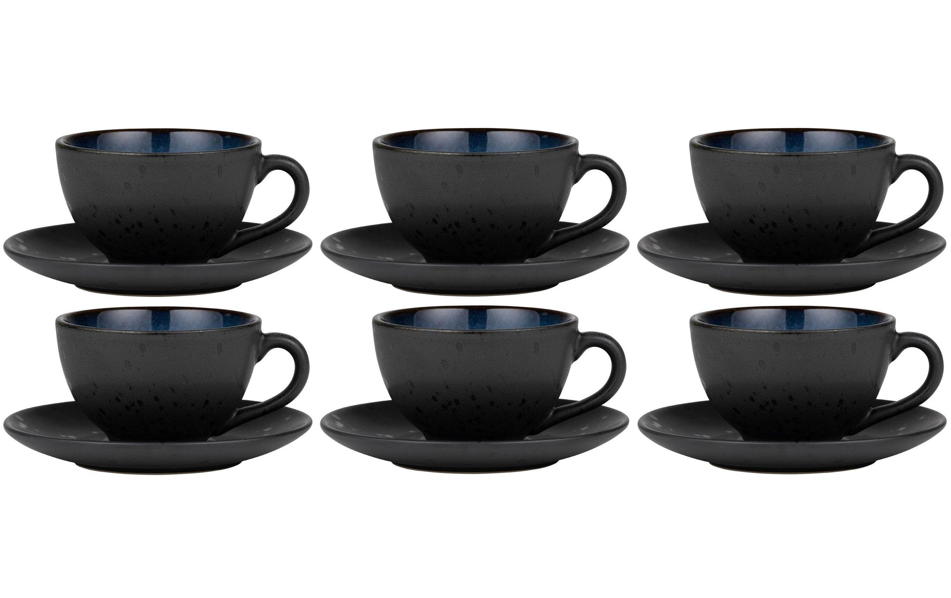 BITZ Kaffeetasse – 6er Set, 240 ml, Ø 10 cm, Steinzeug, Schwarz/Blau, mit Unterteller, spülmaschinenfest