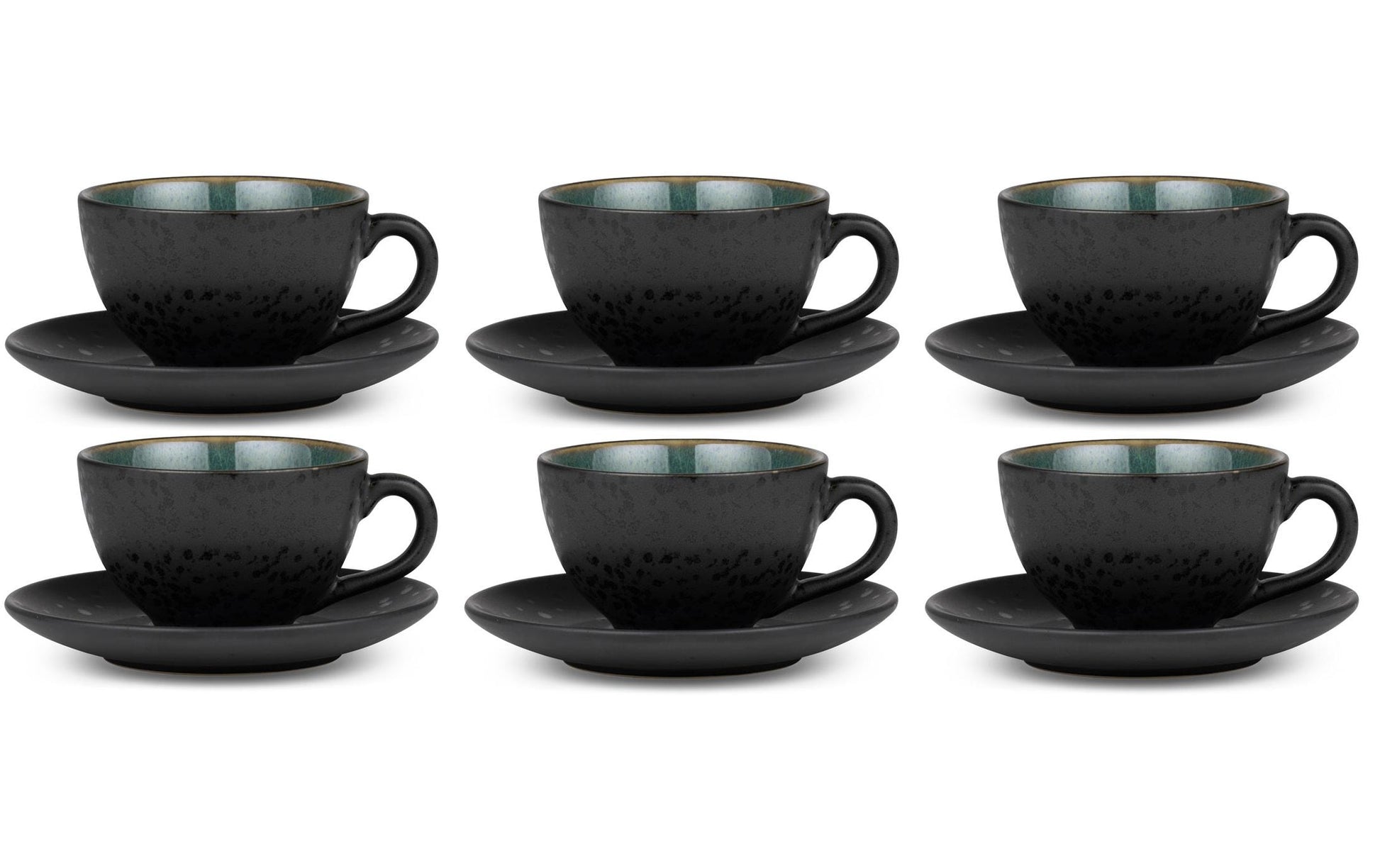BITZ Kaffeetasse – 6er Set, 240 ml, Ø 10 cm, Steinzeug, Schwarz/Grün, spülmaschinenfest, mikrowellengeeignet