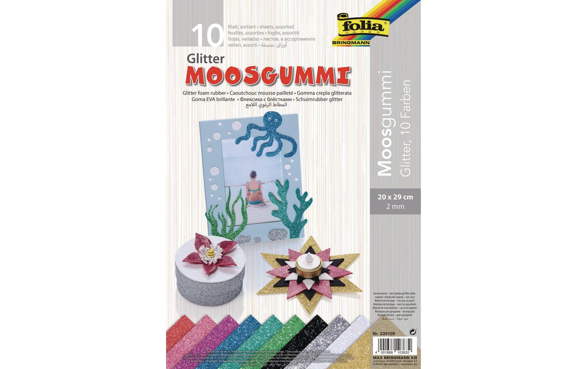 Folia Moosgummi – sortiert – 200 × 290 mm, 10 Blätter, 2 mm