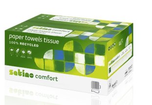 Satino Comfort Falthandtuch – C-Falz, 2-lagig, Recycling-Zellstoff, weiss, 250 × 320 mm, 24×128 Blatt