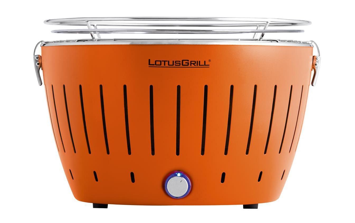 LotusGrill Tischgrill G34 U – 32 cm Grillfläche, Holzkohle, USB-Anschluss – Mandarinenorange