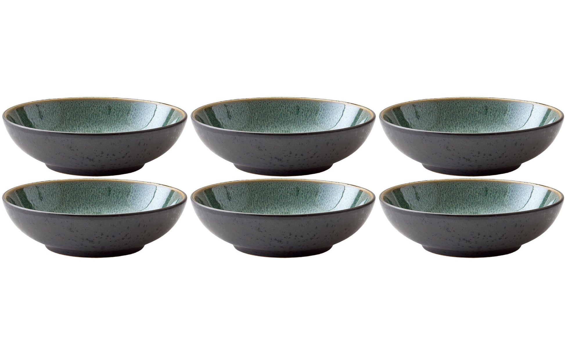 BITZ Pastateller – 6er Set, Ø 20 cm, Steinzeug, Grün, spülmaschinenfest, mikrowellengeeignet