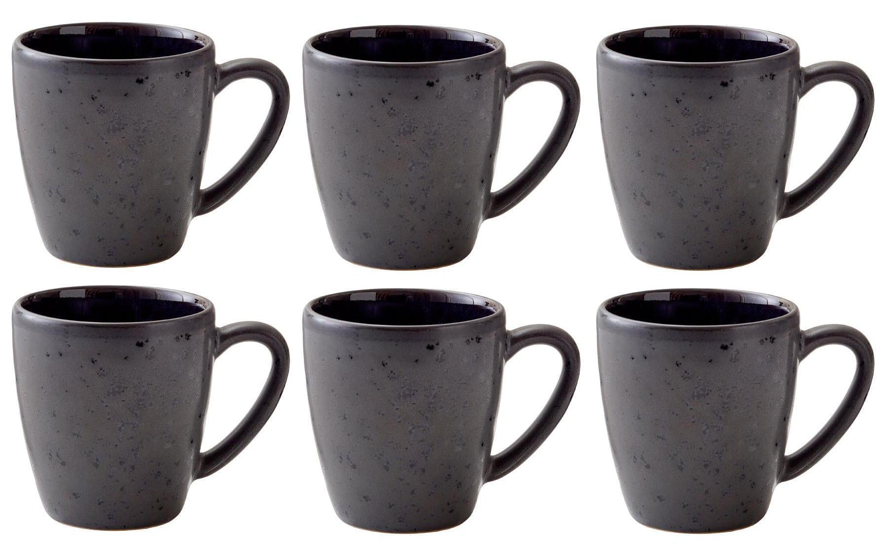 BITZ Kaffeetasse – 6er Set, 190 ml, Ø 6,8 cm, Steinzeug, Schwarz/Blau, spülmaschinenfest, mikrowellengeeignet